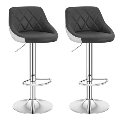 Afbeelding van WOLTU 2 X Barkrukken Hoogte verstelbaar,Barstoelen draaistoel in Kunstleer en verchroomd staal,Grijs+Wit BH30grw