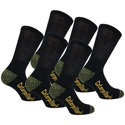 Afbeelding van Cat erpillar Diabetic Work Socks, 6 paar werksokken, betere bloedcirculatie, drukt niet samen, vochtafvoer, versterkte hiel, katoen, met de hand genaaid, zwart.