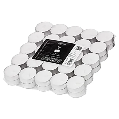 Afbeelding van Set van 50 witte theelichtjes hoogwaardige was, aluminium gesneden, diameter 39 mm, geurvrij, brandduur 4 uur