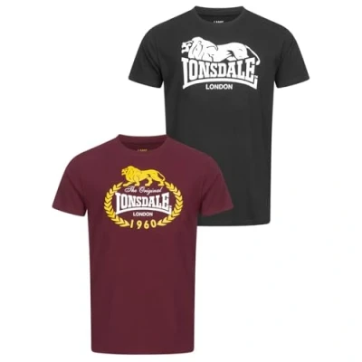 Afbeelding van Lonsdale T Shirt Ecclaw normale Passform Doppelpack Black/Oxblood XXL