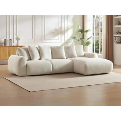 Afbeelding van Vente unique Hoekbank met hoek rechts van beige velours textuur BAVOPO L 290 cm x H 70 D 166
