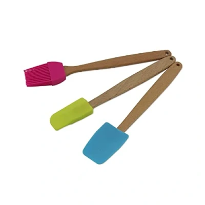 Afbeelding van Zenker 30939 Bakgereedschapsset, bakspatel, bakkwast, hout, siliconen, roze, groen, blauw, 20 cm