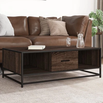 Afbeelding van Salontafel 100x57x35 cm bewerkt hout en metaal bruin eikenkleur