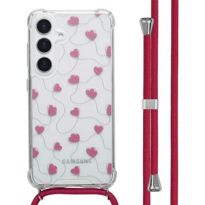 Afbeelding van imoshion Design hoesje met koord voor de Samsung Galaxy S25 Dusty Rose Connected Hearts
