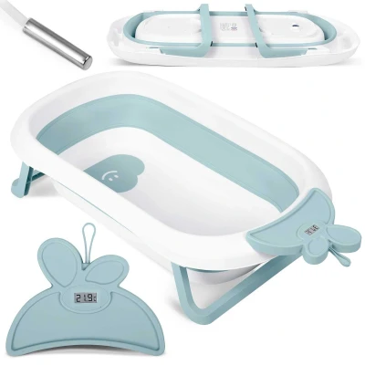 Afbeelding van Babybadje met thermometer blauw wit 51x21,5 cm