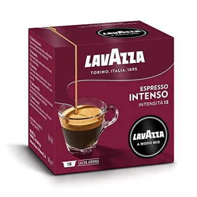 Afbeelding van Lavazza A Modo Mio espresso Intenso, 256 koffiecapsules, voor met aromatische noten van cacao en specerijen, Arabisch robuust, intensiteit 13/13, medium roostering, 16 blikjes stuks