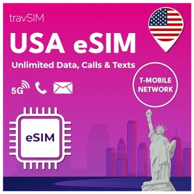 Afbeelding van travSIM USA eSIM T Mobile netwerk Onbeperkte gegevens, bellen en sms&#039;en in de VS voor werkt op compatibele iOS Android apparaten 14 dagen