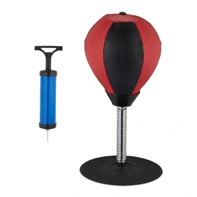 Afbeelding van Relaxdays bureau boksbal met pompje tafelmodel boxbal thuis kantoor mini staand