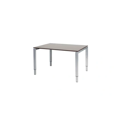 Afbeelding van Domino bureau, hoogte instelbaar (62 85cm) met 120x90cm &#039;zwevend&#039; logan eiken 25mm blad en aluminium (RAL9006) N poot frame.
