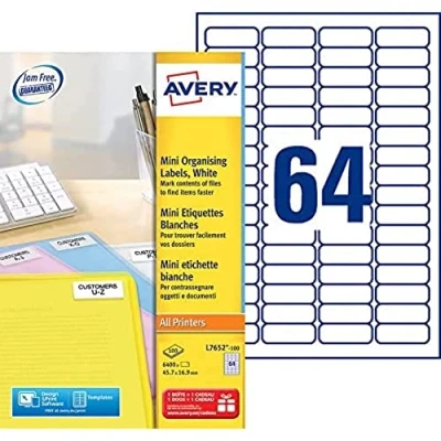 Afbeelding van laseretiket Avery 16,9x45,7mm wit 100 vel 64 etiketten per