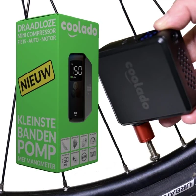 Afbeelding van Coolado tPump XS Kleinste draagbare mini compressor met manometer druk tot 10,3 BAR Geschikt voor alle soorten banden en sportballen Ideaal de fiets mee te nemen fietspomp; Vooringestelde drukwaarde
