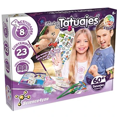 Afbeelding van Science4you Tattoo Factory 60 tijdelijke tatoeages met natuurlijke ingrediënten Kit voor jongens en meisjes knutselset, origineel cadeau