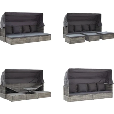 Afbeelding van Tuinbed met luifel poly rattan gemengd grijs