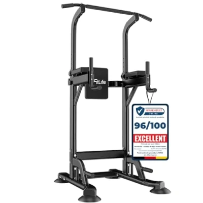 Afbeelding van DH FitLife power Tower dip Station, Sportapparaten met optrekstang, bars en rugtrainer, krachtstation, krachttoren, fitnessstation, rack voor thuisgym, krachttraining thuis