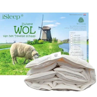 Afbeelding van iSleep Wollen Dekbed Enkel (Warmteklasse 2) 100% Wol Eenpersoons 140x200 cm