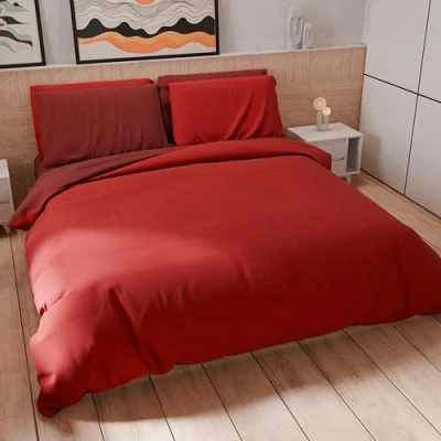 Afbeelding van PETTI Artigiani Italiani Eenpersoons beddengoed 160 x 200 cm (1 kussensloop 50 80 inclusief), zacht microvezel rood bordeaux