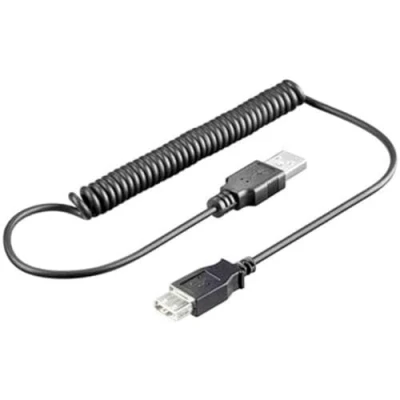 Afbeelding van PremiumCord USB 2.0 verlengkabel, gedraaide kabel, datakabel tot 480 Mbit/s, oplaadkabel, type A bus op stekker, 4 polig, 2 afschermingen, kleur grijs, lengte 1 m
