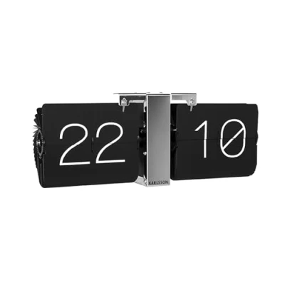Image de Karlsson Horloge à rabat sans étui noir, support chromé, acier, 8,5 x 36 14 cm
