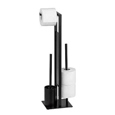 Image de WENKO Combiné WC Rivalta, Brosse et Dérouleur Papier, Acier Noir Mat, 20 x 70 18 cm