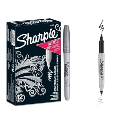 Afbeelding van Sharpie Set van 12 metallic permanente markers, zilver, fijne punt, 1 dubbele punt zwart