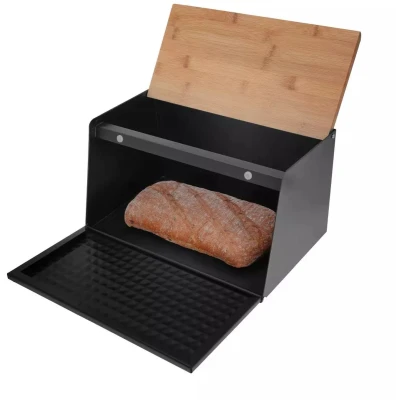 Afbeelding van KB 7467 Broodtrommel van hout en roestvrij staal, zwart