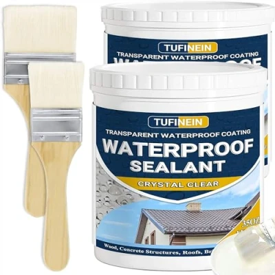 Afbeelding van TUFINEIN Transparant waterdicht coatingmiddel, 2 kg, transparante afdichtingsvloeistof, lekkage, reparatie binnen en buiten, lekvrij,