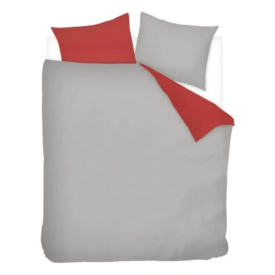 Afbeelding van Snoozing Two Tone Flanel Dekbedovertrek Lits jumeaux 270x200/220 cm + 2 kussenslopen 60x70 Grijs/Rood