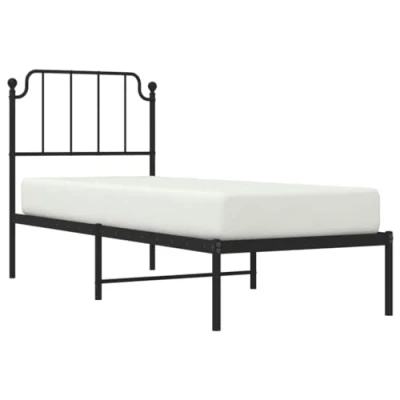 Afbeelding van Bedframe met hoofdbord metaal zwart 80x200 cm