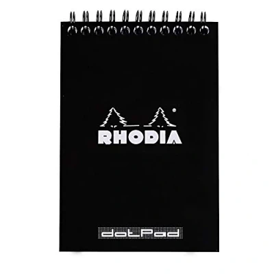 Afbeelding van RHODIA 135039C Notitieblok met spiraalbinding (volledige binding), zwart, A6, stippen, 80 vellen afneembaar, licht papier, g, omslag van gecoat, zacht en duurzaam karton, Classic