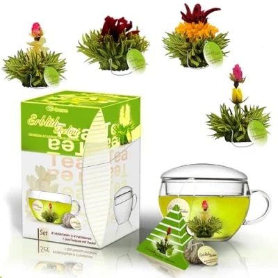 Afbeelding van Creano theebloemen cadeauset met theepot en 8 in bekervorm, kerstcadeau