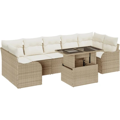 Afbeelding van vidaXL 8 delige tuinbank set met kussens beige poly rattan, 2 zits rattan