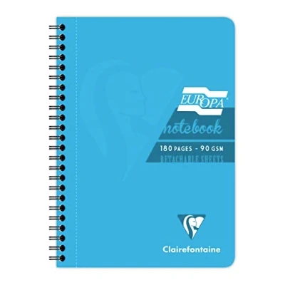 Afbeelding van Clairefontaine Europa Ref. 5812Z Notitieboek, spiraalbinding, glanzend, 180 vellen, gelinieerd, A5, microgeperforeerd, turquoise omslag