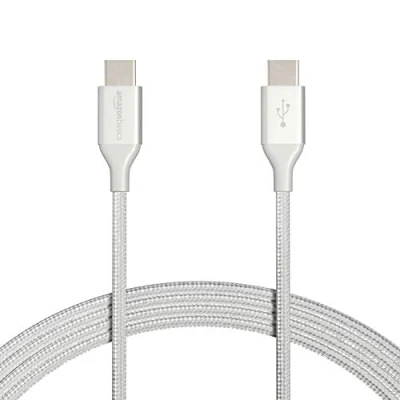 Afbeelding van Amazon Basics USB type C naar 2.0 dubbel gevlochten nylon kabel 3m Zilver
