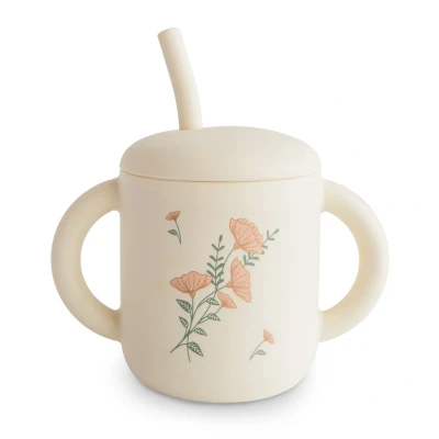 Afbeelding van Mushie Oefenbeker met rietje Pink Flowers