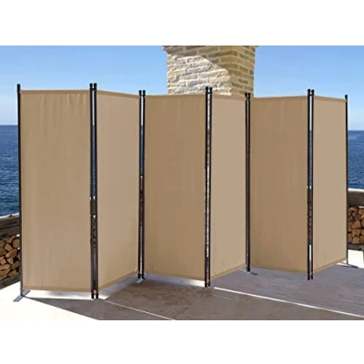 Afbeelding van QUICK STAR Paravent Set van 6 opvouwbare stoffen scheidingswanden 340 x 165 cm zand