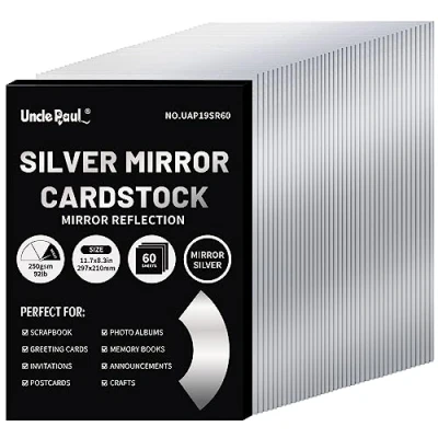 Afbeelding van UAP19SR60 60 vellen spiegelkarton A4 zilver 250 g/m² voor knutselprojecten, verjaardagsfeesten, bruiloftsdecoratie, geschenkverpakking
