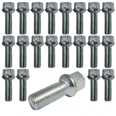 Afbeelding van 20 stuks wielbouten zilver R14 M14 x 1,5 60 mm compatibel met VW Porsche, Audi, Mercedes