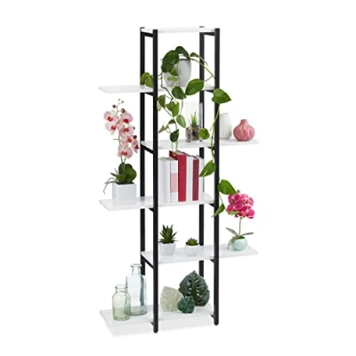 Afbeelding van Relaxdays plantenrek binnen 6 etages bloemenrek hoog plantentrap plantenstandaard wit