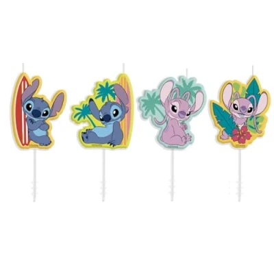 Afbeelding van dekora Disney Stitch Set van 4 verjaardagskaarsen, tropisch Hawaïaans motief, decoratie voor taarten en cupcakes