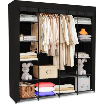 Afbeelding van Brixy Kledingkast Garderobekast XXL Kleerkast Opvouwbaar 175 x 170 45cm Campingkast Stoffen Vouwkast Zwart