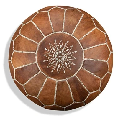 Afbeelding van Leren Poef Cognac bruin Handgemaakt en hoge kwaliteit Gevuld geleverd Poufs&amp;Pillows