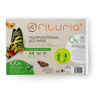 Afbeelding van A4 gerecycled papier, 80 g, 50 vellen, 100% gemaakt van doos DIN A4, natuurlijke kleur, geschikt voor laser en inkjetprinters, Ofituria (50