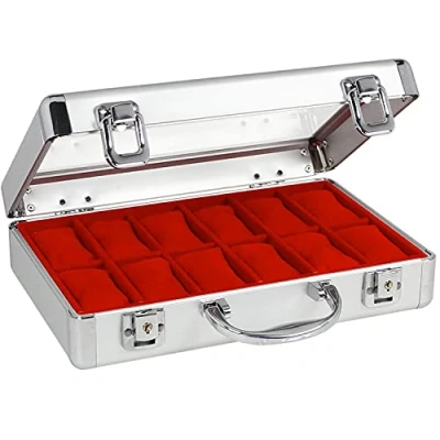 Afbeelding van Safe Safe, Presentatie Display, Alu Horloges (18x) Rood met blauw interieur afm: 345x225x75 mm. per st.