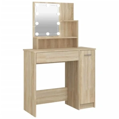 Image de vidaXL Coiffeuse avec LED chêne sonoma 86,5x35x136 cm808813
