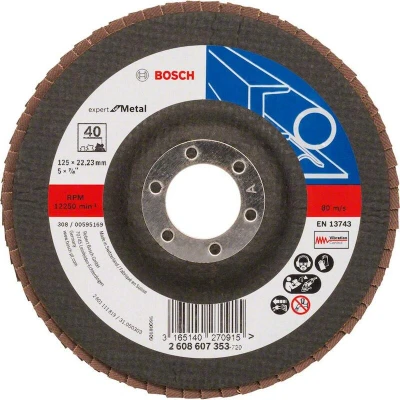 Image de BOSCH 2608607353 plateau de ponçage à lamelles X551 Expert pour métal, diamètre 125 mm, grain 40, type droit