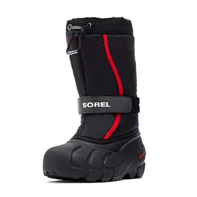 Afbeelding van Sorel Childrens Flurry Unisex Snowboots voor kinderen, Maat: 26, Black/bright red Kunststof/ textiel