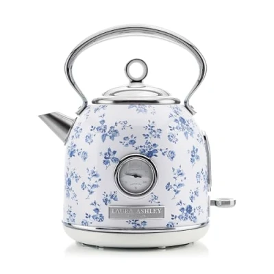 Afbeelding van VQ Laura Ashley Elektrische waterkoker, draadloos, met Chinese print, roze, vintage 1,7 liter, 3 kW, snel koken, oververhittingsbeveiliging en temperatuurweergave