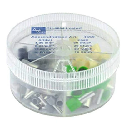 Afbeelding van Vogt Verbindungstechnik 737047 Assortiment adereindhulzen 4 mm², 6 10 16 mm² Deels geïsoleerd Grijs, Zwart, Ivoor, Groen 100 stuk(s)