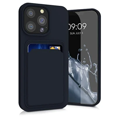 Afbeelding van kwmobile telefoonhoesje geschikt voor Apple iPhone 13 Pro Hoesje met pasjeshouder TPU case in donkerblauw
