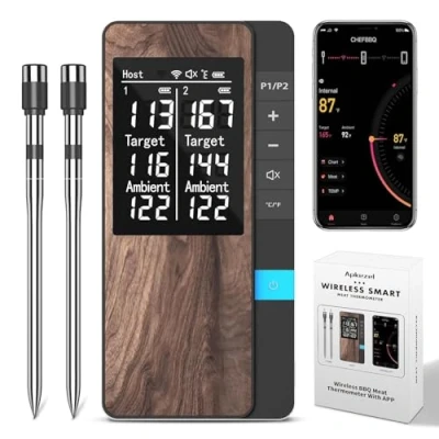 Afbeelding van Apkezel vleesthermometer, BBQ thermometer met app, IP67 waterdicht, vleesthermometer dubbele sonde, draadloze voor barbecue, oven, rooster, keuken, roosteren